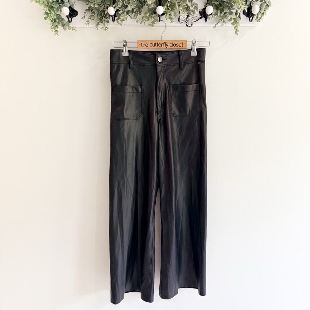 Zara Women’s Bloggers Favorite Faux Leather Straight Cut Pants Black Size 4 ii 4
